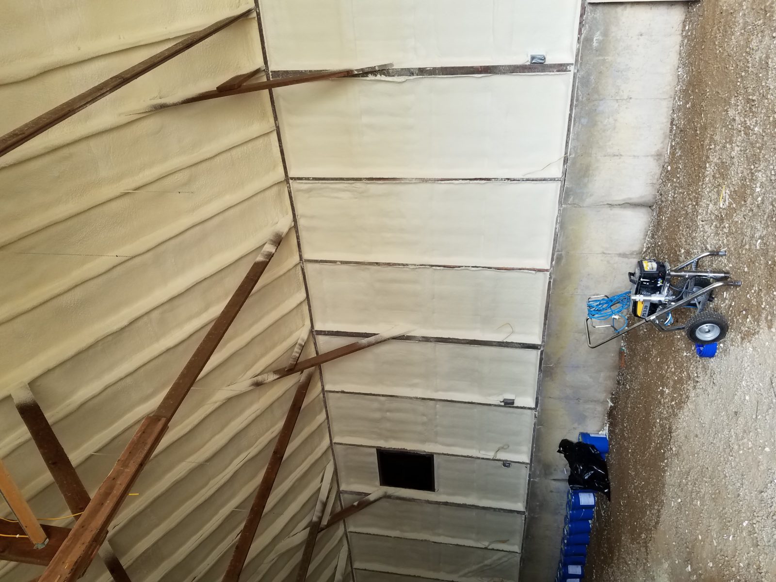 Spray foam applied to a roofline